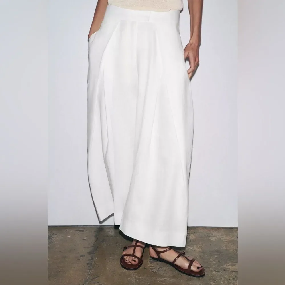ZARA ZW COLLECTION LINEN VOLUME PLEATED PANTS